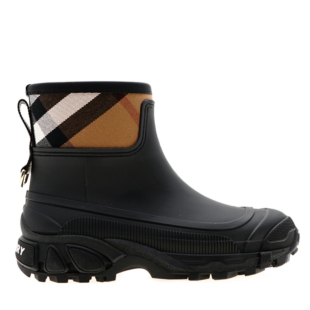 Burberry Black & Tan Short Checked Rain Boots - Picture 2 of 9